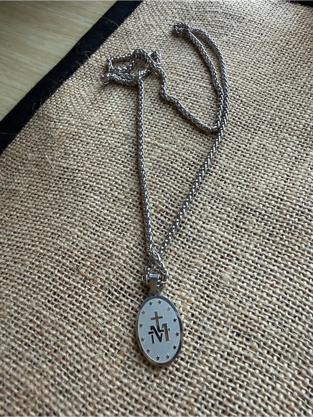 Silver Oval Cross Medallion Necklace - Women